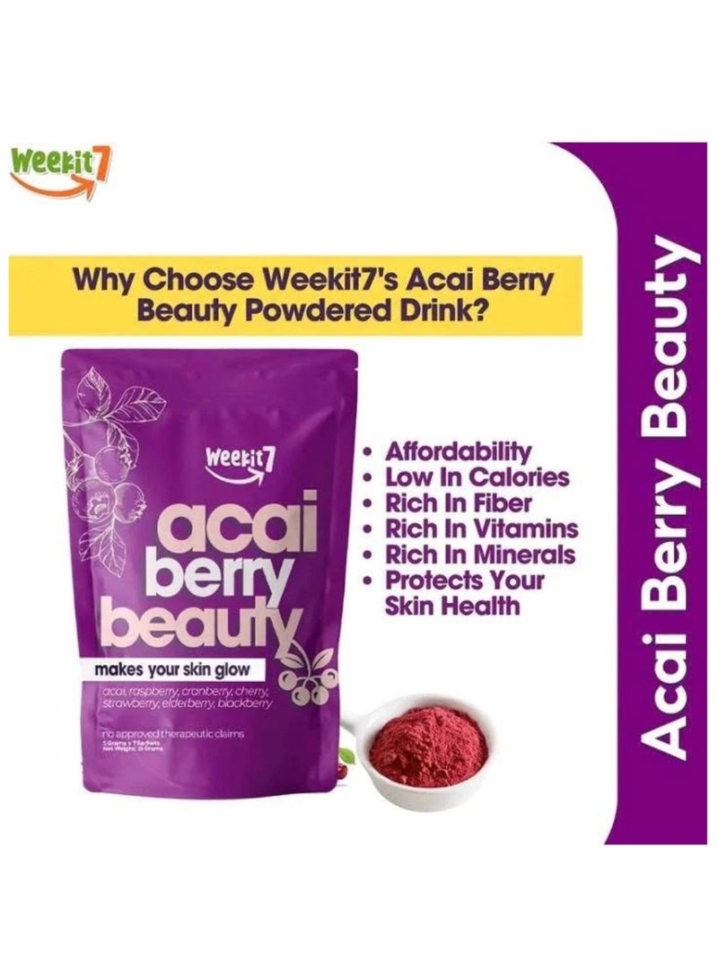 الأسبوع السابع عبوتان من بودرة الجمال من الآساي والتوت البري - بشرة مشرقة، مضادة للشيخوخة، غذاء خارق للتخلص من السموم للنساء - دعم طبيعي للتوهج، 35 جم *2 - Image 5